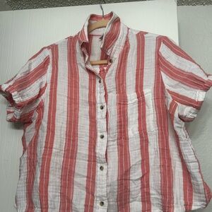 Old Navy Coral and White Striped Shirt